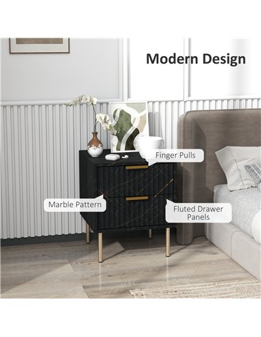 HOMCOM Elegant Two-Drawer Bedside Table - Black