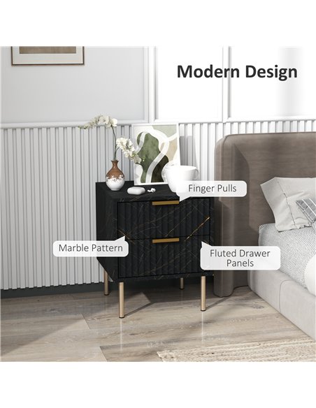 HOMCOM Elegant Two-Drawer Bedside Table - Black - pic 126339 | FastDaddyshop