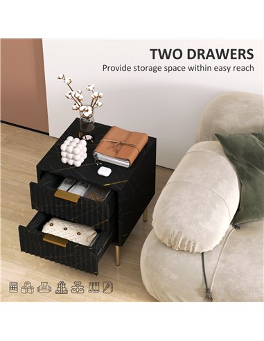 HOMCOM Elegant Two-Drawer Bedside Table - Black