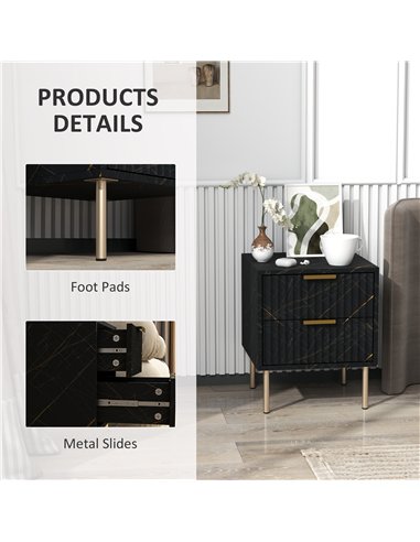 HOMCOM Elegant Two-Drawer Bedside Table - Black