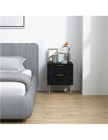 HOMCOM Elegant Two-Drawer Bedside Table - Black