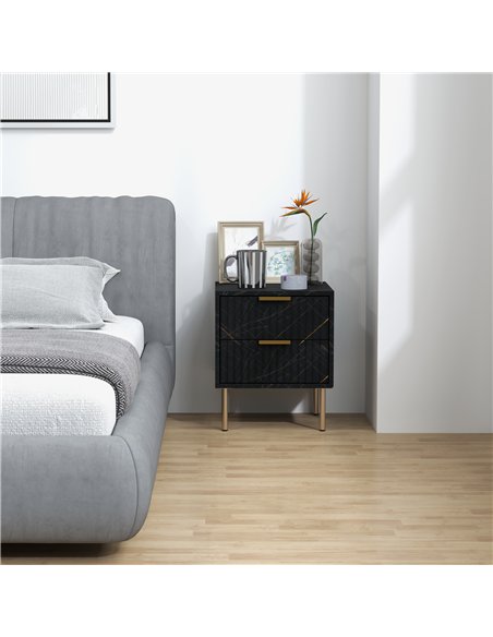 HOMCOM Elegant Two-Drawer Bedside Table - Black - pic 126343 | FastDaddyshop