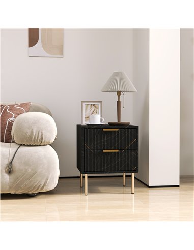 HOMCOM Elegant Two-Drawer Bedside Table - Black