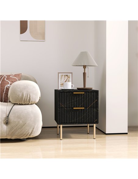 HOMCOM Elegant Two-Drawer Bedside Table - Black - pic 126344 | FastDaddyshop