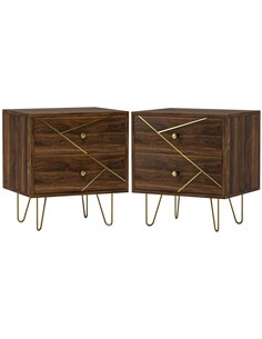HOMCOM Bedside Tables Set of 2, Modern Side Table Set with 2 Drawers and Steel Hairpin Legs, Nightstand for Bedroom, Brown Wood 