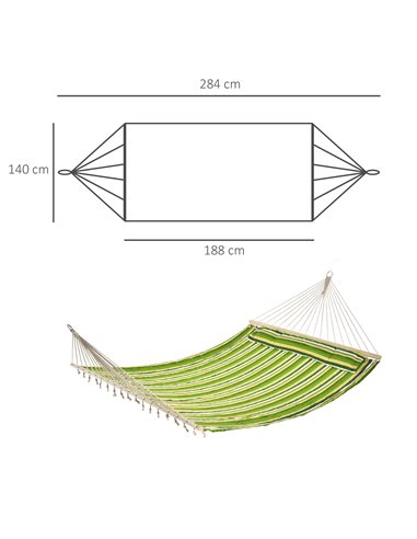 Outsunny Hammock Camping Swing Outdoor Garden Beach Stripe Hanging Bed with Pillow 188L x 140W (cm)