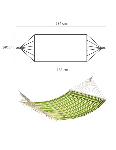 Outsunny Hammock Camping Swing Outdoor Garden Beach Stripe Hanging Bed with Pillow 188L x 140W (cm) - pic 12635 | FastDaddyshop