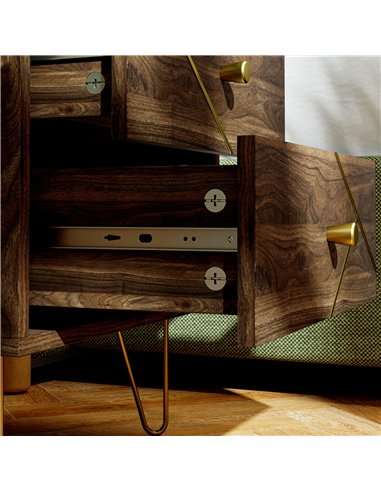 HOMCOM Bedside Tables Set of 2, Modern Side Table Set with 2 Drawers and Steel Hairpin Legs, Nightstand for Bedroom, Brown Wood 