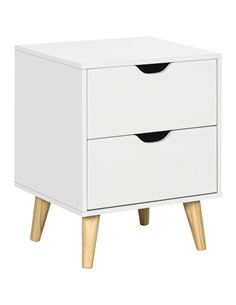 HOMCOM Bedside Table, Bedside Cabinet with 2 Drawers, Side End Table with Pine Wood Legs for Bedroom Living Room, White