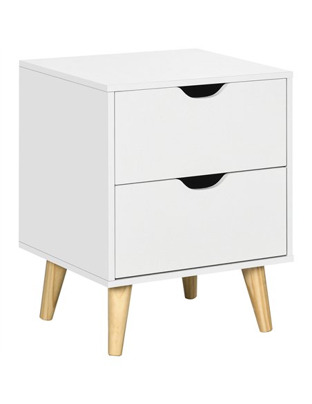 HOMCOM Bedside Table, Bedside Cabinet with 2 Drawers, Side End Table with Pine Wood Legs for Bedroom Living Room, White - pic 126354 | FastDaddyshop