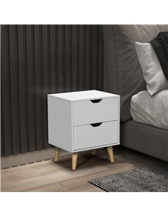 HOMCOM Bedside Table, Bedside Cabinet with 2 Drawers, Side End Table with Pine Wood Legs for Bedroom Living Room, White 2