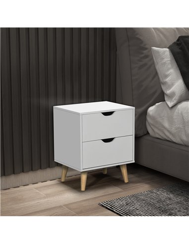 HOMCOM Bedside Table, Bedside Cabinet with 2 Drawers, Side End Table with Pine Wood Legs for Bedroom Living Room, White