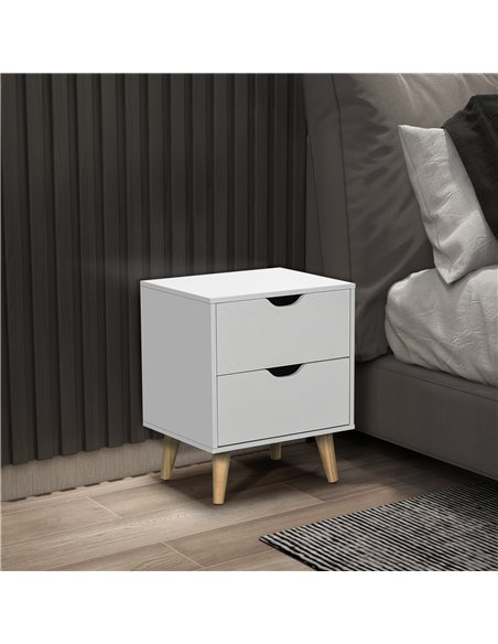 HOMCOM Bedside Table, Bedside Cabinet with 2 Drawers, Side End Table with Pine Wood Legs for Bedroom Living Room, White - pic 126355 | FastDaddyshop