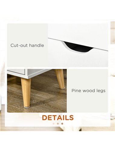 HOMCOM Bedside Table, Bedside Cabinet with 2 Drawers, Side End Table with Pine Wood Legs for Bedroom Living Room, White