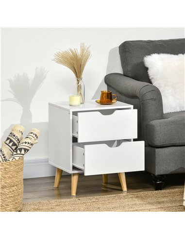 HOMCOM Bedside Table, Bedside Cabinet with 2 Drawers, Side End Table with Pine Wood Legs for Bedroom Living Room, White