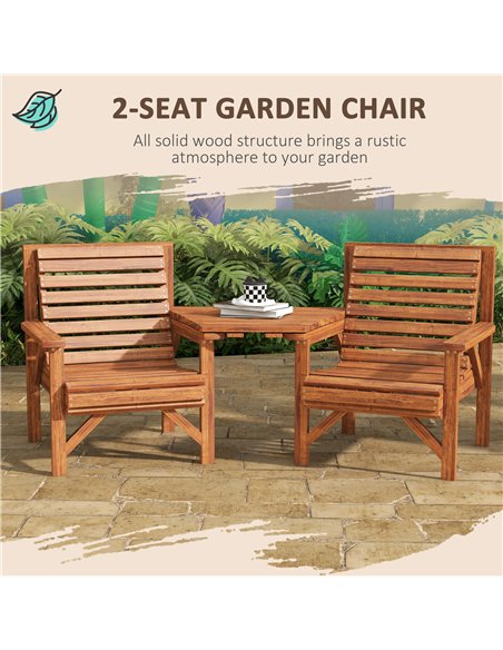 Outsunny Wooden Garden Love Seat w/ Coffee Table Umbrella Hole, Tan Brown - pic 126366 | FastDaddyshop