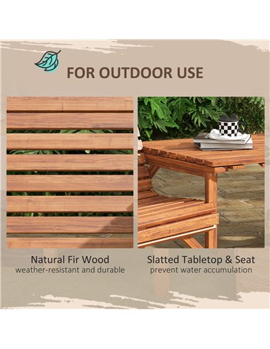 Outsunny Wooden Garden Love Seat w/ Coffee Table Umbrella Hole, Tan Brown