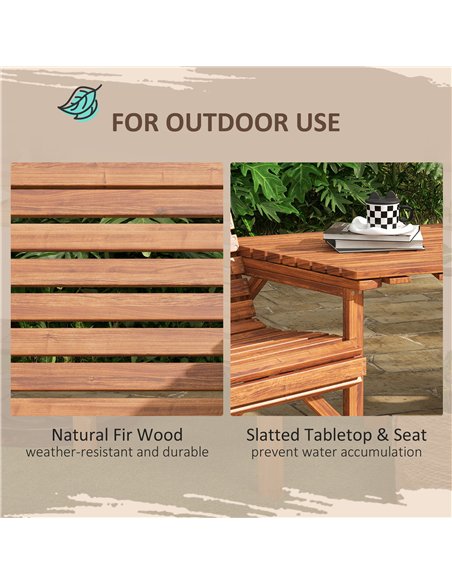 Outsunny Wooden Garden Love Seat w/ Coffee Table Umbrella Hole, Tan Brown - pic 126369 | FastDaddyshop
