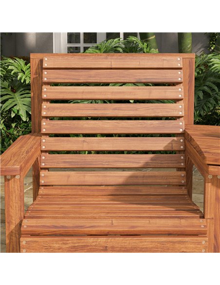 Outsunny Wooden Garden Love Seat w/ Coffee Table Umbrella Hole, Tan Brown - pic 126370 | FastDaddyshop