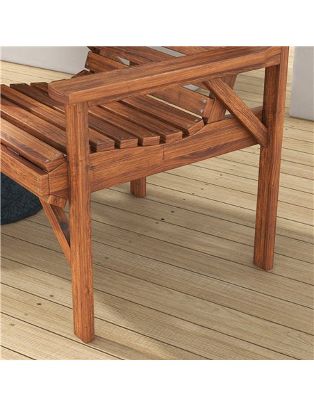 Outsunny Wooden Garden Love Seat w/ Coffee Table Umbrella Hole, Tan Brown - pic 126371 | FastDaddyshop