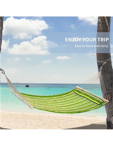 Outsunny Hammock Camping Swing Outdoor Garden Beach Stripe Hanging Bed with Pillow 188L x 140W (cm)