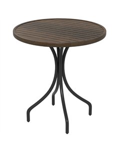 Outsunny Φ66cm Garden Side Table, Round Bistro Coffee Table, Outdoor Patio Table with Steel Frame and Slat Tabletop for Balcony 