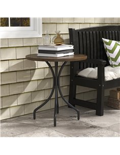 Outsunny Φ66cm Garden Side Table, Round Bistro Coffee Table, Outdoor Patio Table with Steel Frame and Slat Tabletop for Balcony  2