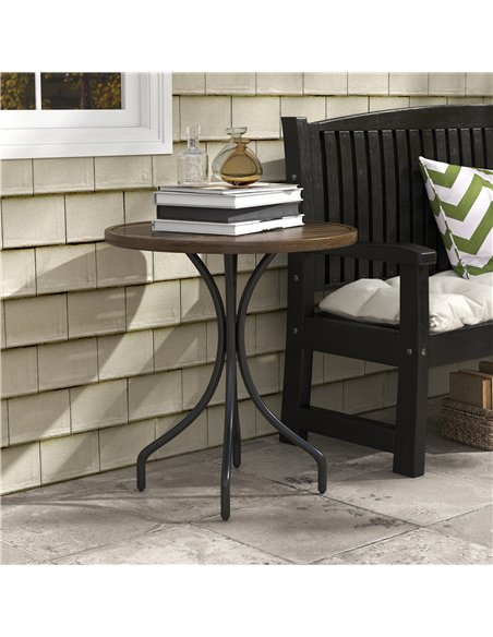 Outsunny Φ66cm Garden Side Table, Round Bistro Coffee Table, Outdoor Patio Table with Steel Frame and Slat Tabletop for Balcony  - pic 126382 | FastDaddyshop