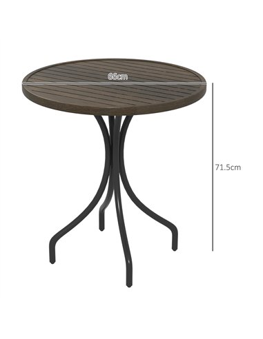 Outsunny Φ66cm Garden Side Table, Round Bistro Coffee Table, Outdoor Patio Table with Steel Frame and Slat Tabletop for Balcony 
