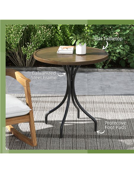 Outsunny Φ66cm Garden Side Table, Round Bistro Coffee Table, Outdoor Patio Table with Steel Frame and Slat Tabletop for Balcony  - pic 126385 | FastDaddyshop