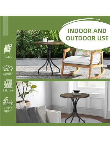 Outsunny Φ66cm Garden Side Table, Round Bistro Coffee Table, Outdoor Patio Table with Steel Frame and Slat Tabletop for Balcony 