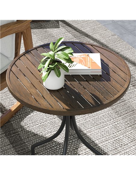 Outsunny Φ66cm Garden Side Table, Round Bistro Coffee Table, Outdoor Patio Table with Steel Frame and Slat Tabletop for Balcony  - pic 126387 | FastDaddyshop