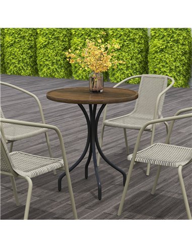 Outsunny Φ66cm Garden Side Table, Round Bistro Coffee Table, Outdoor Patio Table with Steel Frame and Slat Tabletop for Balcony 