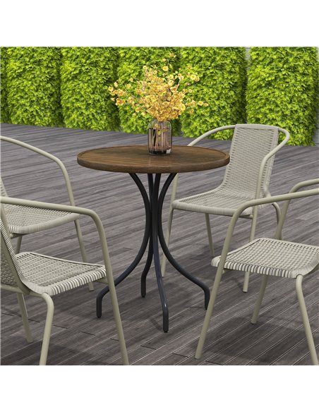 Outsunny Φ66cm Garden Side Table, Round Bistro Coffee Table, Outdoor Patio Table with Steel Frame and Slat Tabletop for Balcony  - pic 126388 | FastDaddyshop