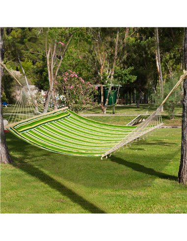 Outsunny Hammock Camping Swing Outdoor Garden Beach Stripe Hanging Bed with Pillow 188L x 140W (cm)