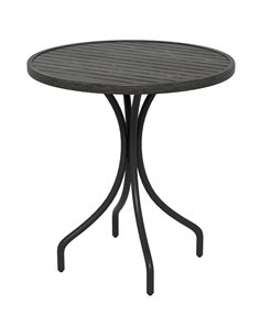 Outsunny Φ66cm Garden Side Table, Round Bistro Coffee Table, Outdoor Patio Table with Steel Frame and Slat Tabletop for Balcony 