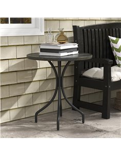 Outsunny Φ66cm Garden Side Table, Round Bistro Coffee Table, Outdoor Patio Table with Steel Frame and Slat Tabletop for Balcony  2