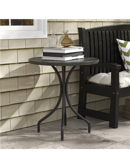 Outsunny Φ66cm Garden Side Table, Round Bistro Coffee Table, Outdoor Patio Table with Steel Frame and Slat Tabletop for Balcony  - pic 126391 | FastDaddyshop