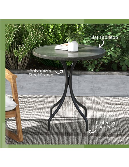 Outsunny Φ66cm Garden Side Table, Round Bistro Coffee Table, Outdoor Patio Table with Steel Frame and Slat Tabletop for Balcony  - pic 126394 | FastDaddyshop
