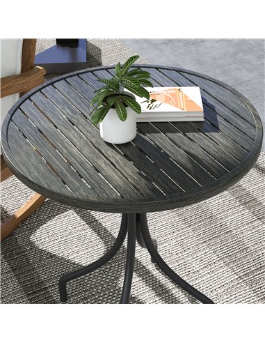 Outsunny Φ66cm Garden Side Table, Round Bistro Coffee Table, Outdoor Patio Table with Steel Frame and Slat Tabletop for Balcony 