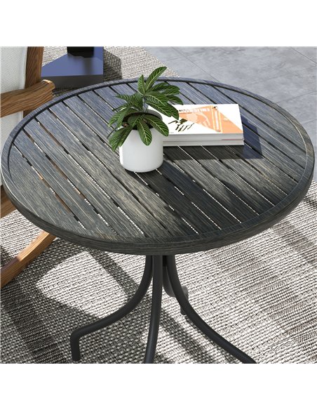 Outsunny Φ66cm Garden Side Table, Round Bistro Coffee Table, Outdoor Patio Table with Steel Frame and Slat Tabletop for Balcony  - pic 126396 | FastDaddyshop