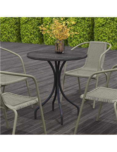 Outsunny Φ66cm Garden Side Table, Round Bistro Coffee Table, Outdoor Patio Table with Steel Frame and Slat Tabletop for Balcony 