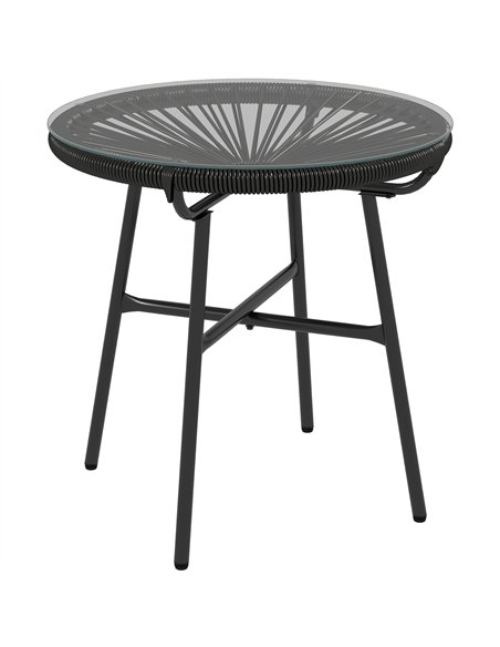 Outsunny Rattan Side Table, Round Outdoor Coffee Table, with Round PE Rattan and Tempered Glass Table Top for Patio, Garden, Bal - pic 126399 | FastDaddyshop