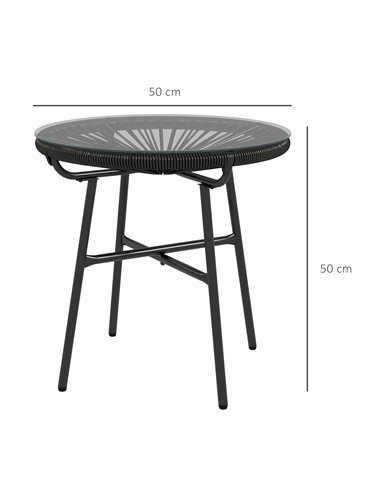 Outsunny Rattan Side Table, Round Outdoor Coffee Table, with Round PE Rattan and Tempered Glass Table Top for Patio, Garden, Bal
