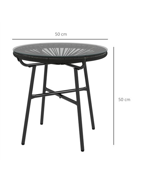 Outsunny Rattan Side Table, Round Outdoor Coffee Table, with Round PE Rattan and Tempered Glass Table Top for Patio, Garden, Bal - pic 126401 | FastDaddyshop