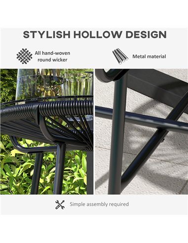 Outsunny Rattan Side Table, Round Outdoor Coffee Table, with Round PE Rattan and Tempered Glass Table Top for Patio, Garden, Bal