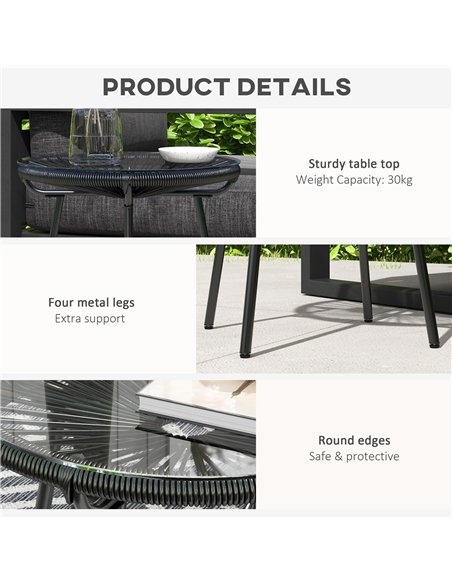Outsunny Rattan Side Table, Round Outdoor Coffee Table, with Round PE Rattan and Tempered Glass Table Top for Patio, Garden, Bal - pic 126404 | FastDaddyshop