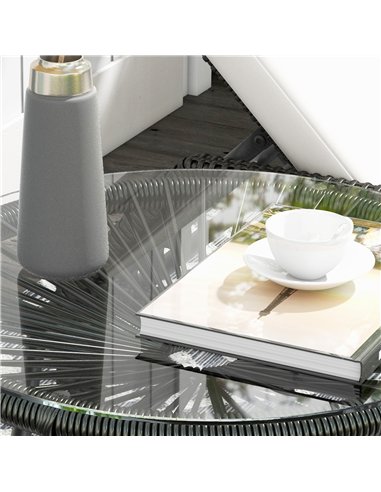 Outsunny Rattan Side Table, Round Outdoor Coffee Table, with Round PE Rattan and Tempered Glass Table Top for Patio, Garden, Bal