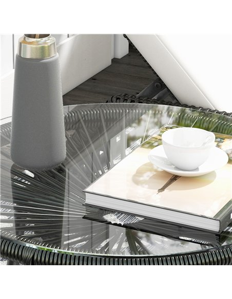 Outsunny Rattan Side Table, Round Outdoor Coffee Table, with Round PE Rattan and Tempered Glass Table Top for Patio, Garden, Bal - pic 126407 | FastDaddyshop