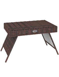 Outsunny Foldable Outdoor Coffee Table, Steel Frame Rattan Side Table, Coffee Table Side Table for Garden, Brown